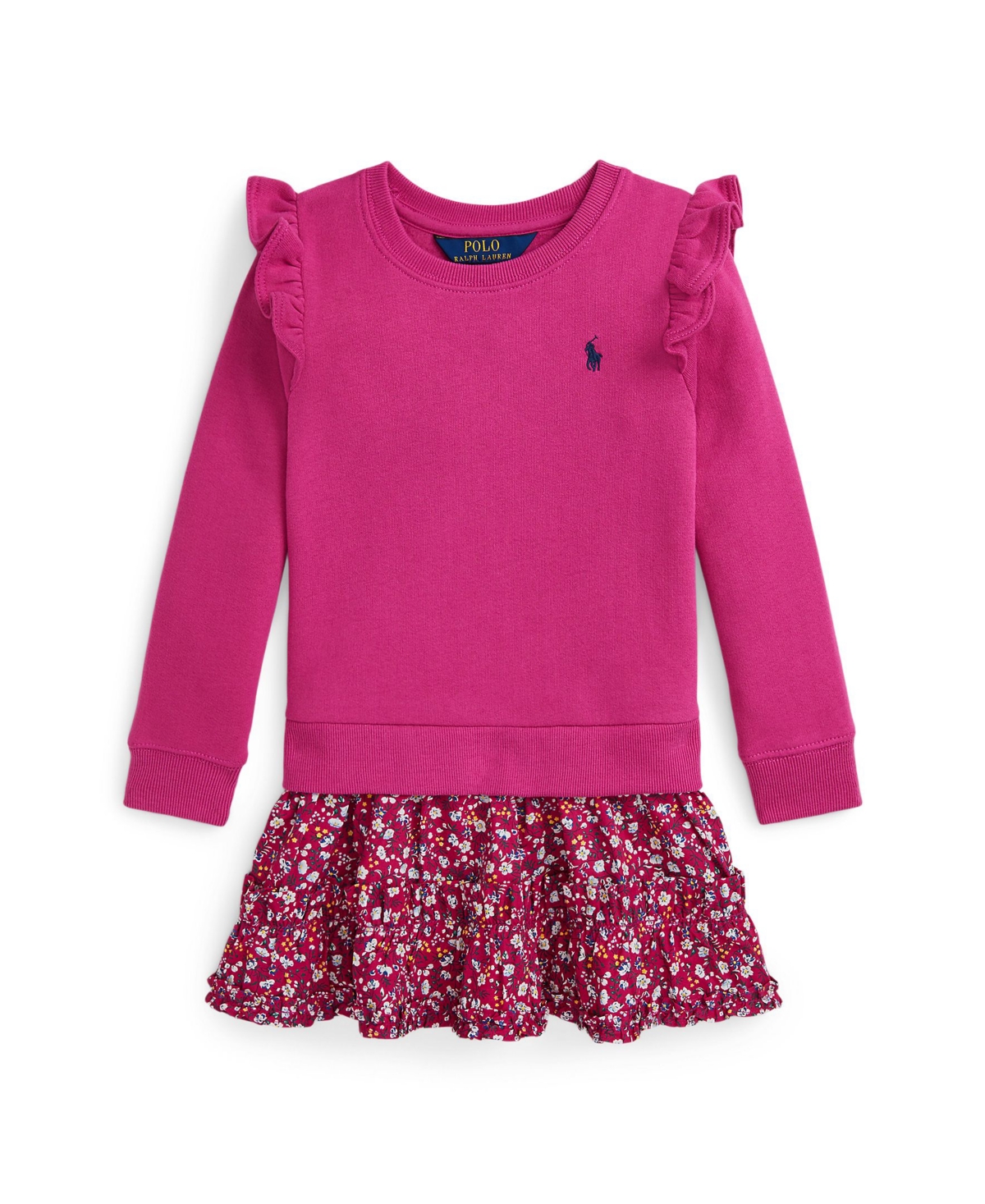 Polo Ralph Lauren Toddler and Little Girls Floral Poplin-Skirt Fleece Dress - NAVY