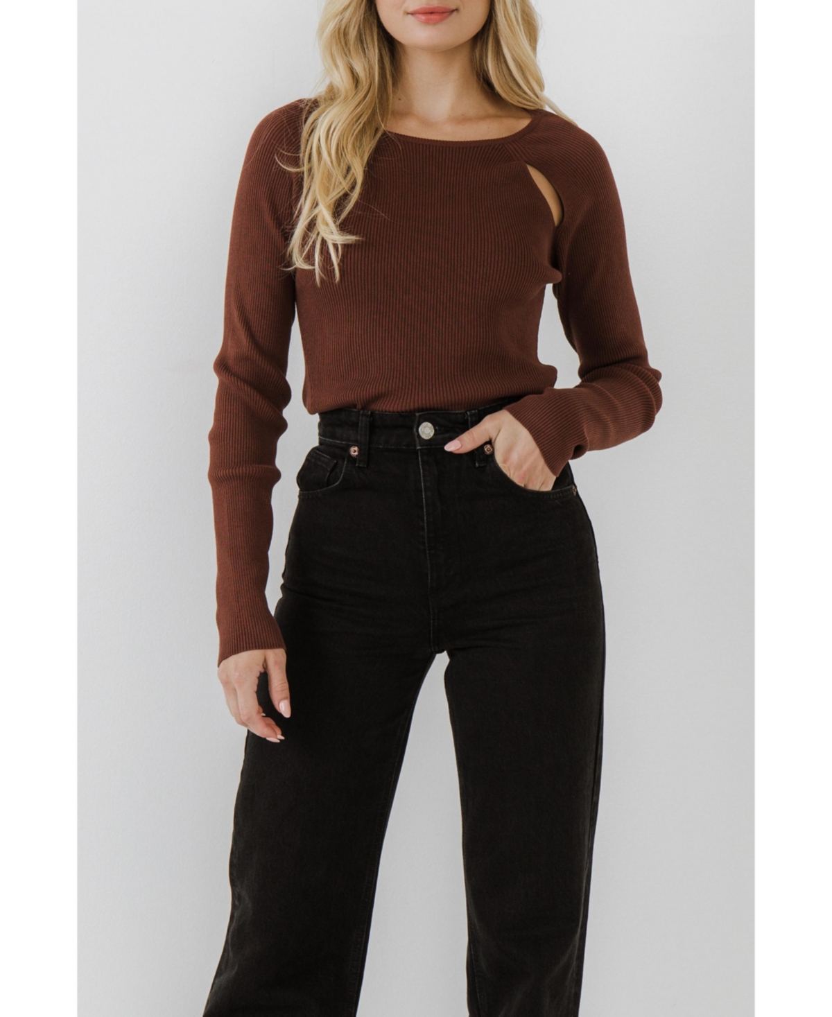 endless rose Women's Double Cut Out Knit Top