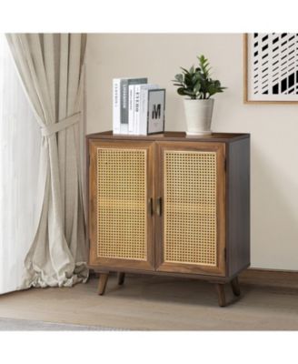 Accent Storage Rattan Cabinet  Cupboard Console Table for Dining Room
