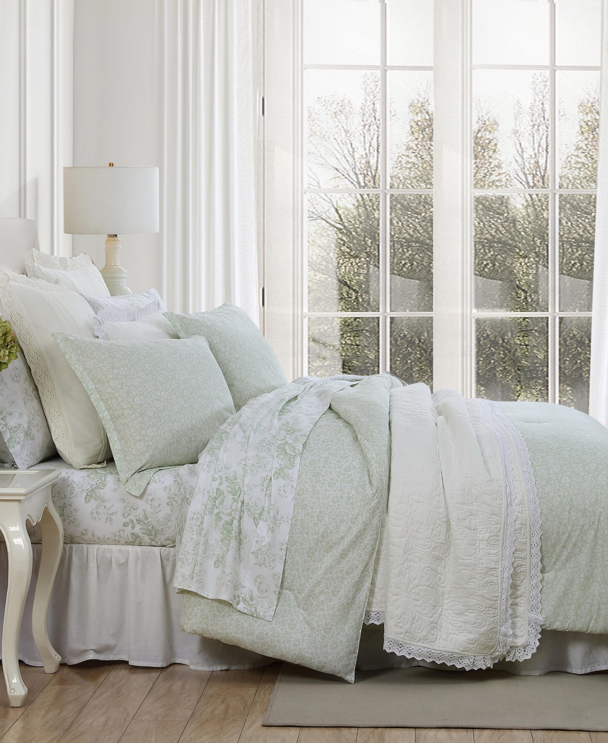Laura Ashley Heirloom Ditzy Reversible Comforter Sets In Pale Green