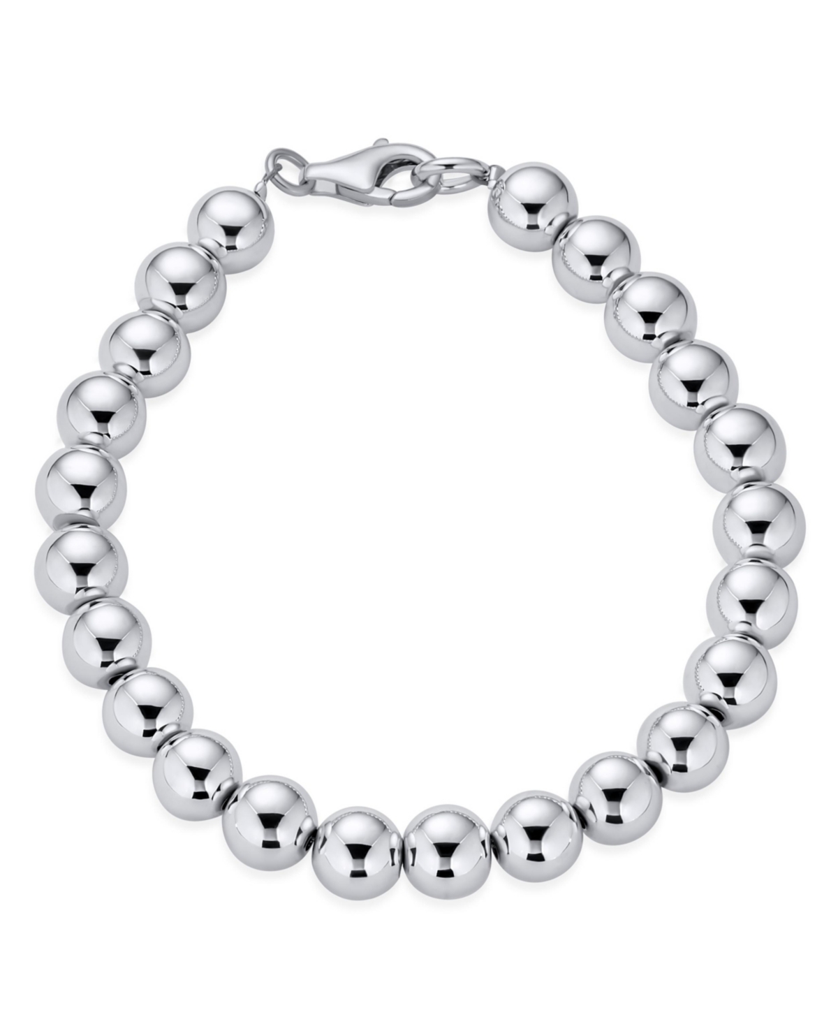 Bling Jewelry Simple Plain Hand Strung Polish Round Light Weight Sterling Silver Bead 8MM Ball Strand Bracelet For Women Inch