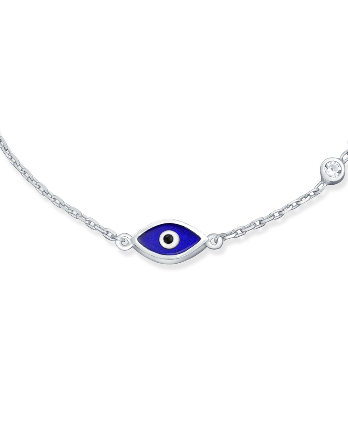 Bling Jewelry Turkish Minimalist Simple Evil Eye Charm Bracelet For For Women Accent Cubic Zirconia Cz Sterling Silver Extender