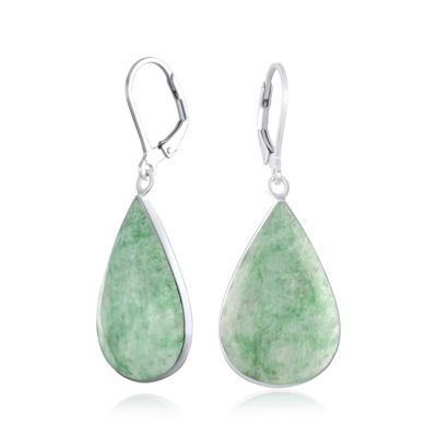 Large Iridescent Shell Stone Pear Shaped Teardrop Dangle Lever back Earrings Sterling Silver