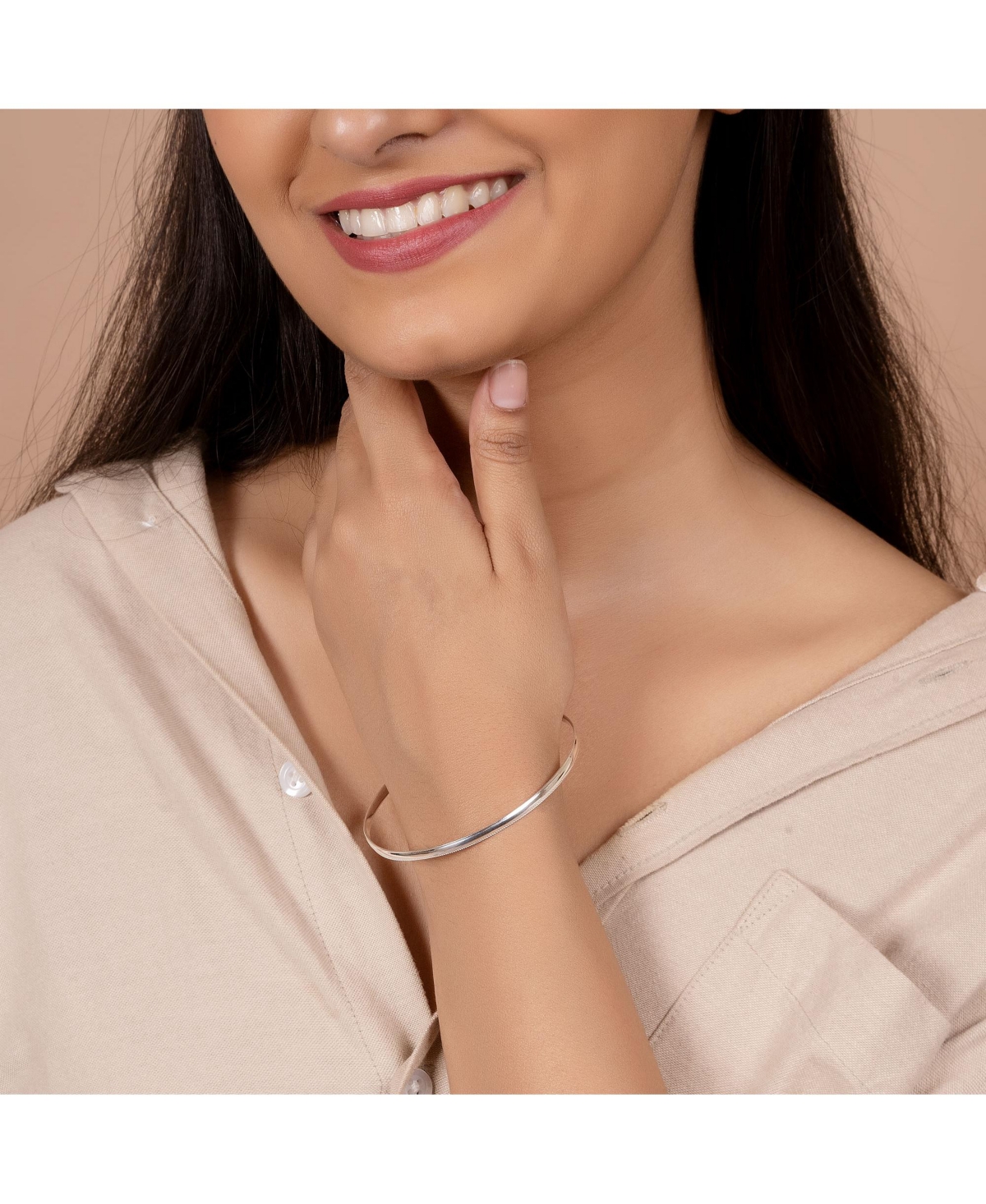Bling Jewelry Plain Simple Dome Edge Layering Stacking Thin 2MM Shinny SterlingBangle Bracelet For Women - Silver