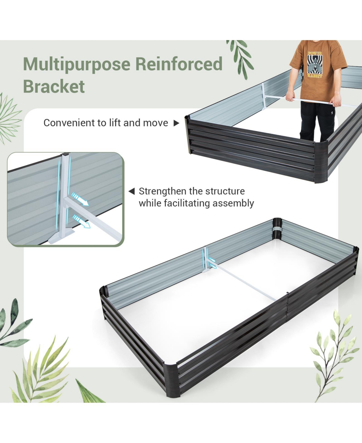 Slickblue Large Outdoor Metal Planter Box for Vegetable Fruit Herb Flower- Coffee