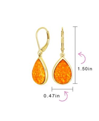 Created Opal Pear Shaped Simple Teardrop Dangle Earrings Sterling Silver Lever back