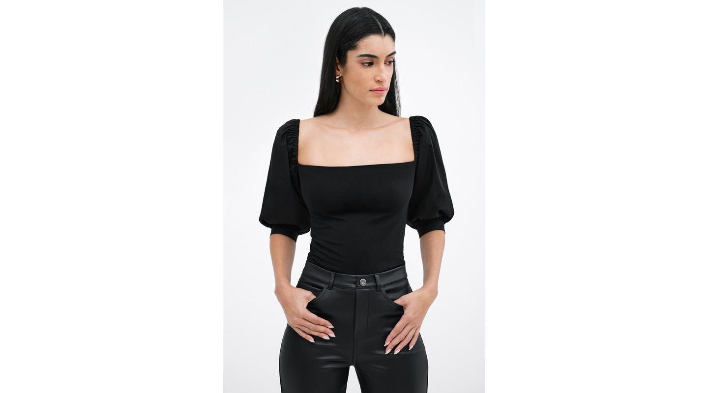 Женский топ Marcella Alana Square-Neck Puff-Sleeve Cotton Fitted Jersey, цвет: Молочный белый — фото 1