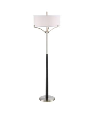 Avery Modern Shabby Chic Standing Floor Lamp 62" Tall Black Brushed Nickel Silver White Linen Fabric Drum Shade Decor for Living Room Reading House Bedroom Office