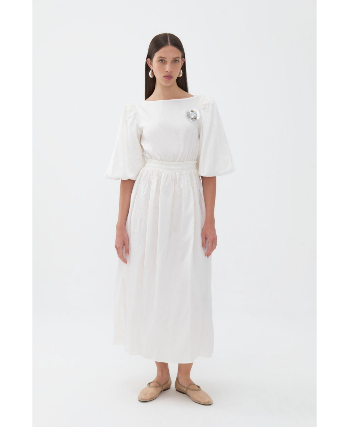 Women's Balloon Sleeve Maxi Dress - Open white