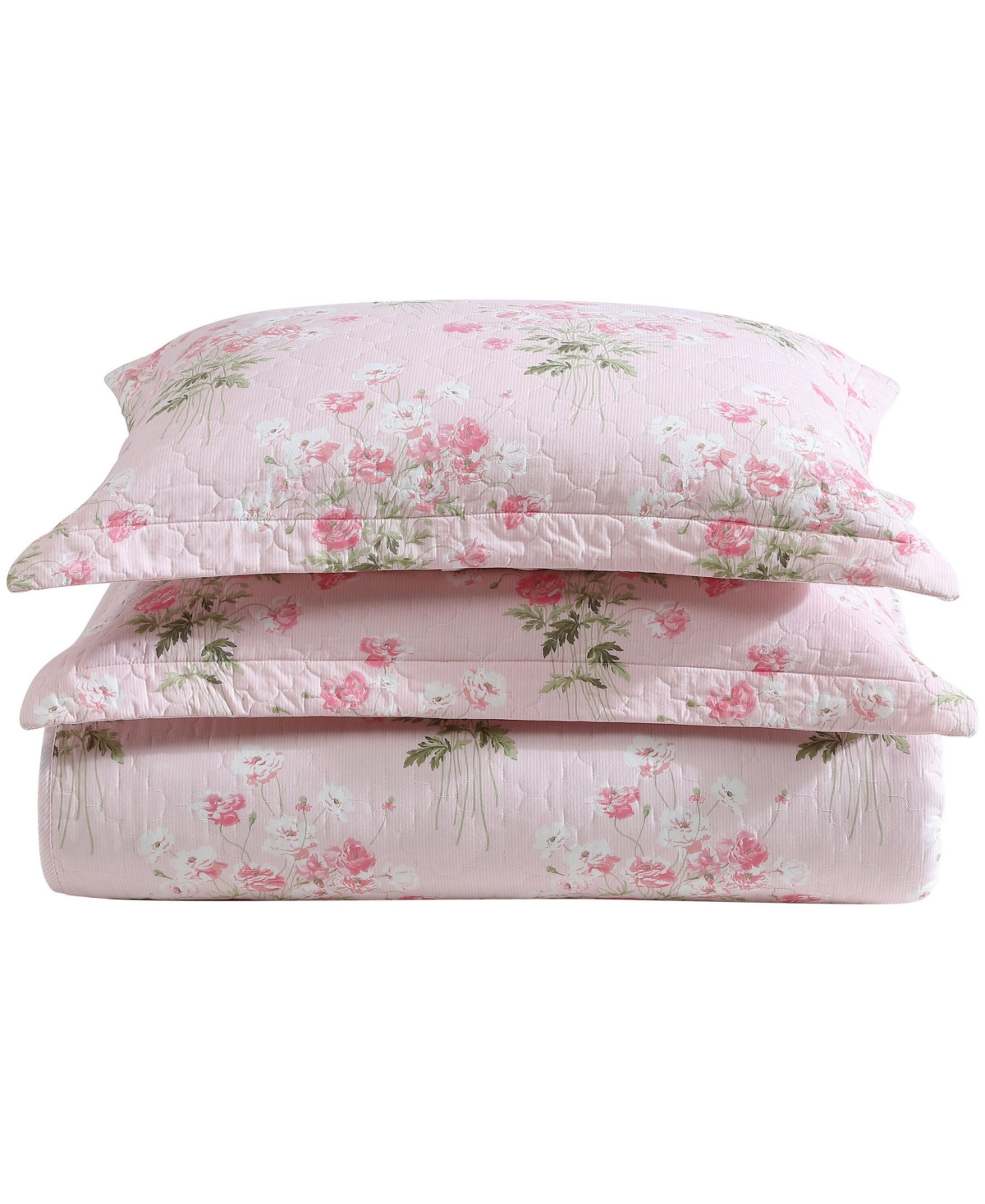 Laura Ashley Veronicas Bouquet Reversible 3 Piece Quilt Set, King In Pink,white