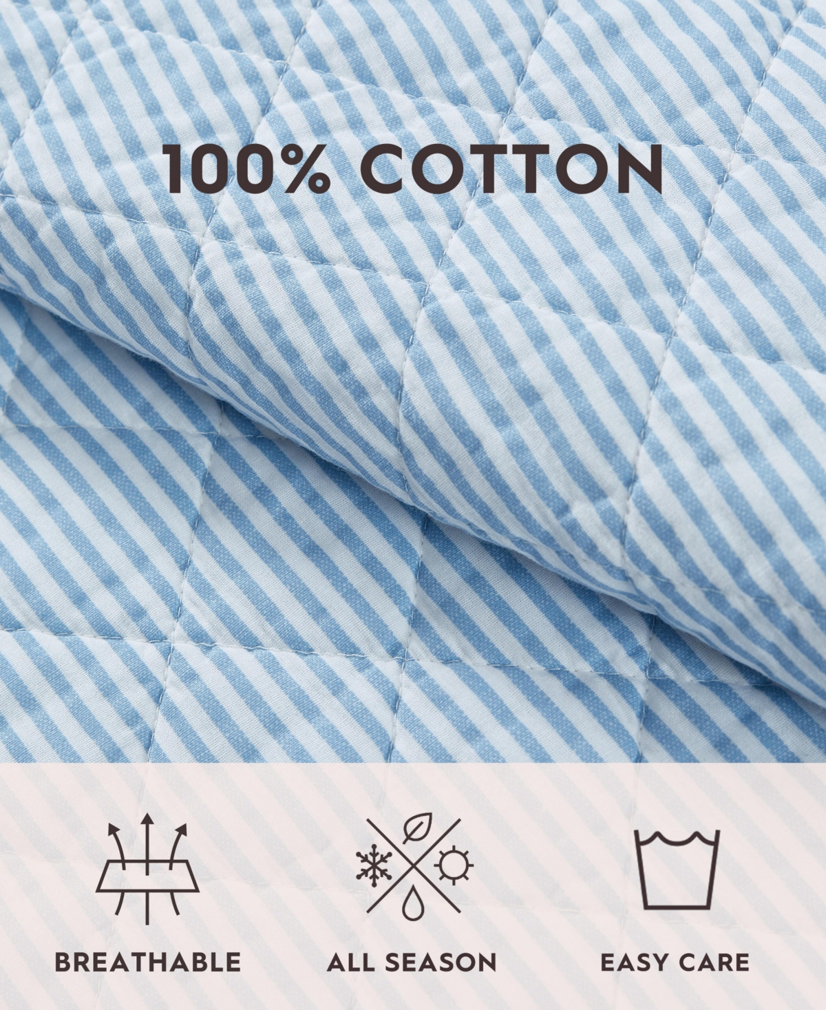 Laura Ashley Oxford Stripe Reversible 2 Piece Quilt Set, Twin In Chambray Blue,white