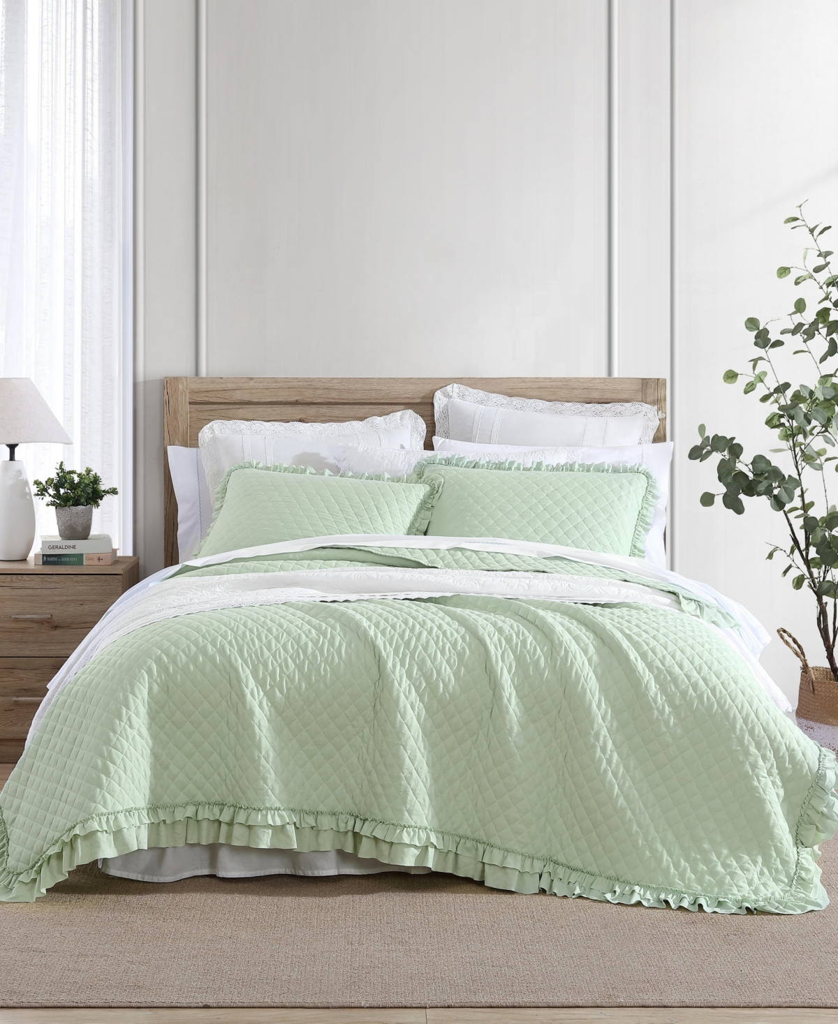 Laura Ashley Closeout!  Claire 3 Piece Quilt Set, Full/queen In Sage