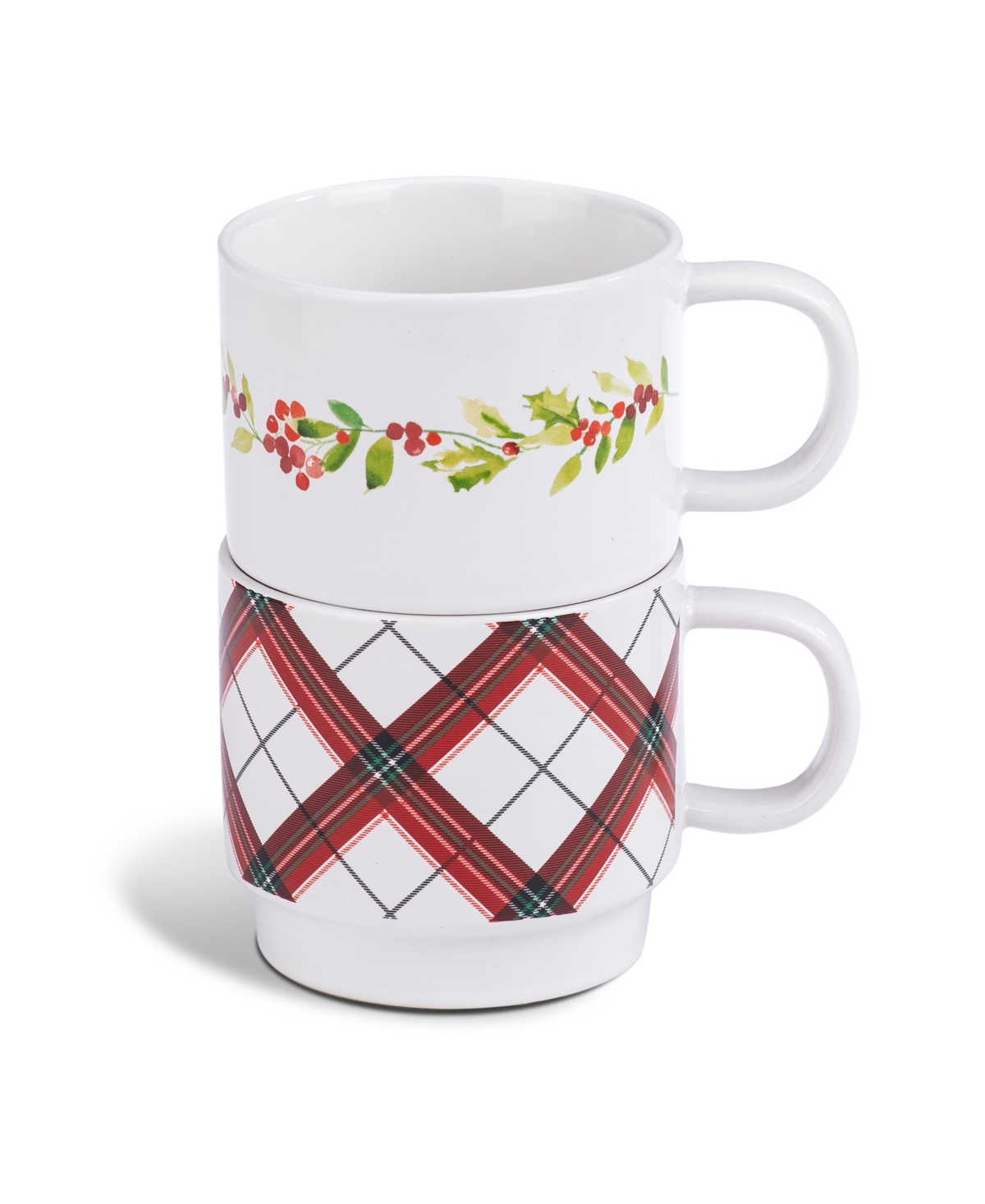 Thirstystone Stackable Mugs With Holly Berry & Plaid, Set Of 2 In Multi
