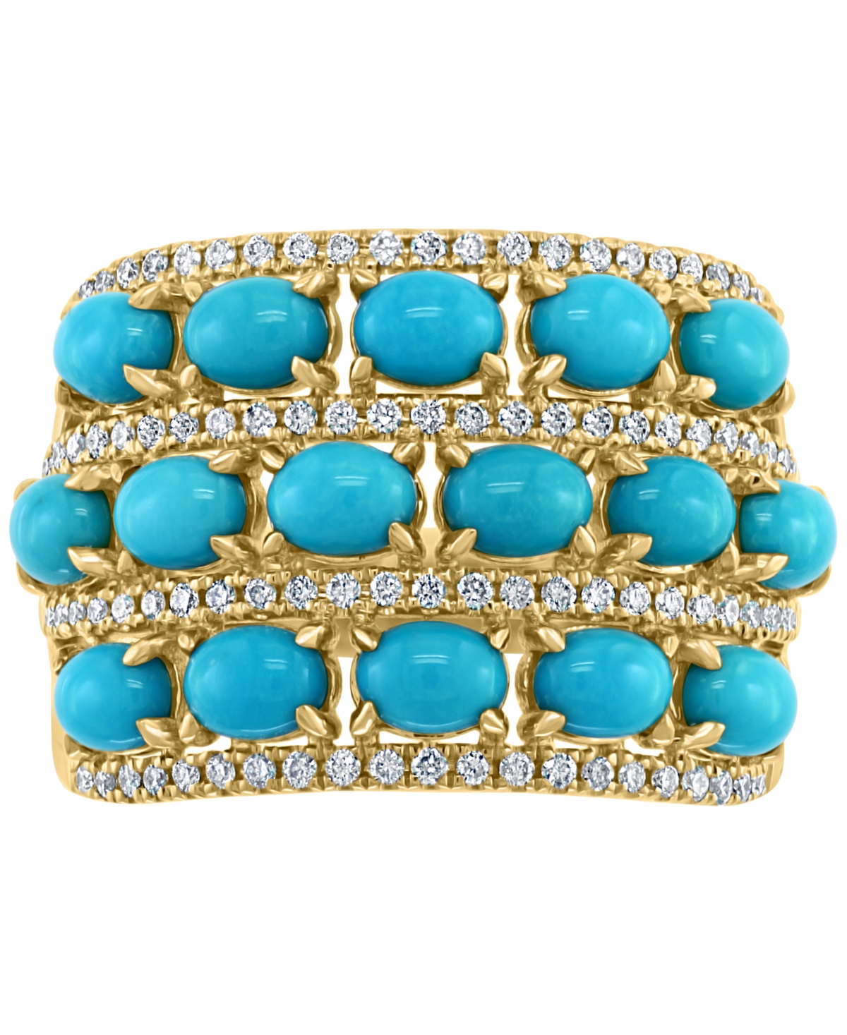 Effy Turquoise & Diamond (1/3 ct. t.w.) Multirow Statement Ring in 14k Gold