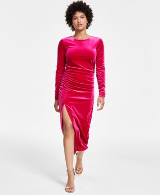 Women s Velvet Ruched Long Sleeve Dress