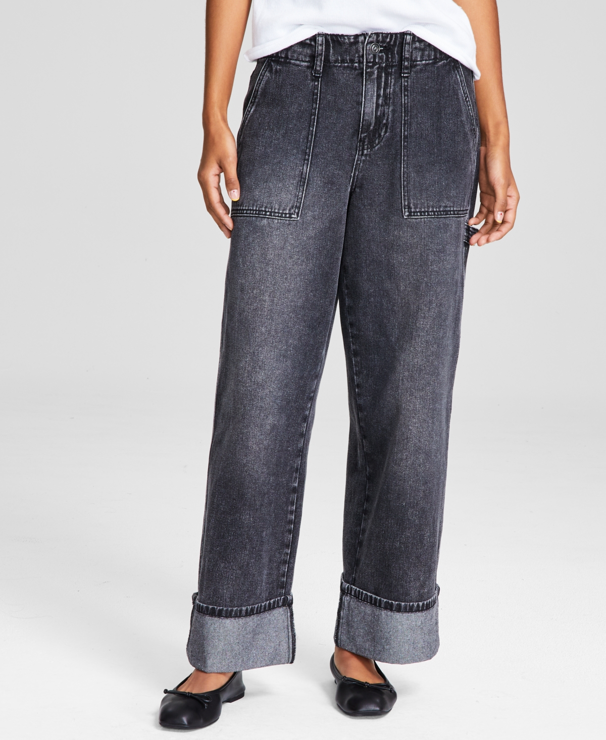And Now This Women's Wide-Leg Utility Cuffed Jeans, Created for Macy's