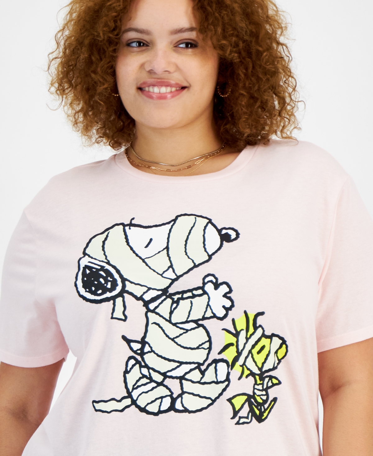 Love Tribe Trendy Plus Size Snoopy and Woodstock Mummy Short-Sleeve T-Shirt