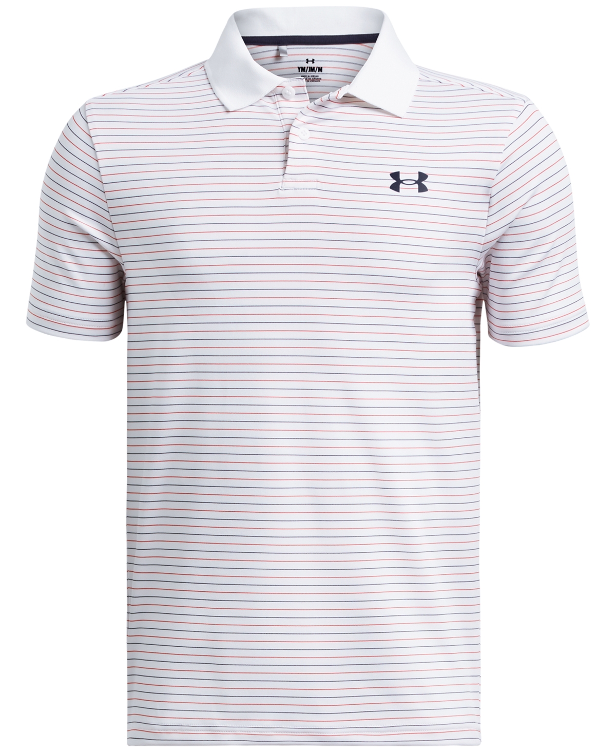 Under Armour Big Boys Performance Stripe Polo Shirt -red/midnight Navy