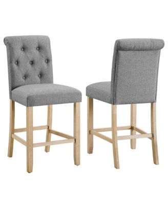 Siena Counter Height Button Tufted Back Solid Wood Stools, Set of 2, Gray