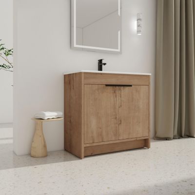 Freestanding Ceramic Sink Vanity Cabinet with Soft Closing Hinges
