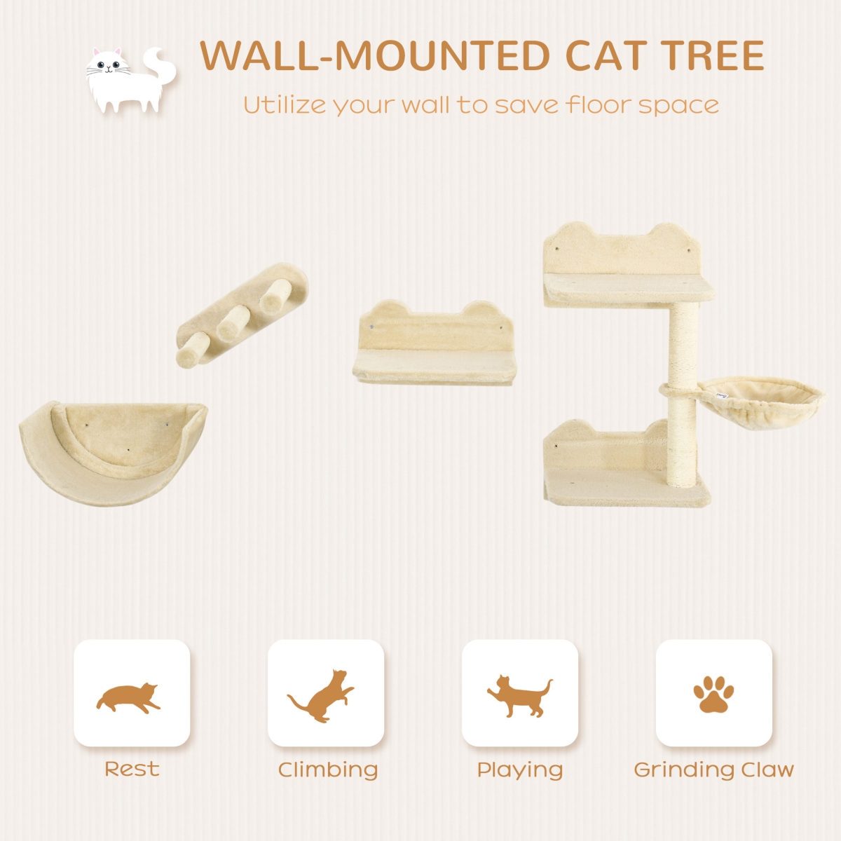 Streamdale Furniture Ultimate Wall-Mounted Cat Tree Hammock, Condo, Ladders, Scratchers, Play Spaces