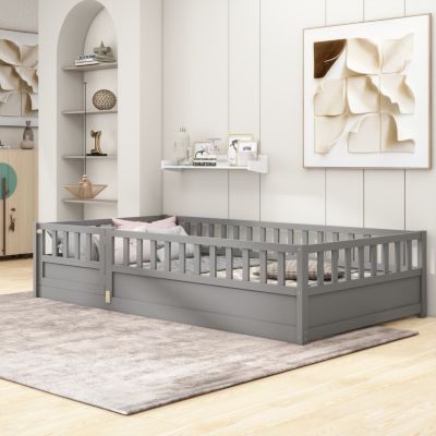 Twin Size Floor Bed with Safety Barrier & Door, Montessori-Inspired