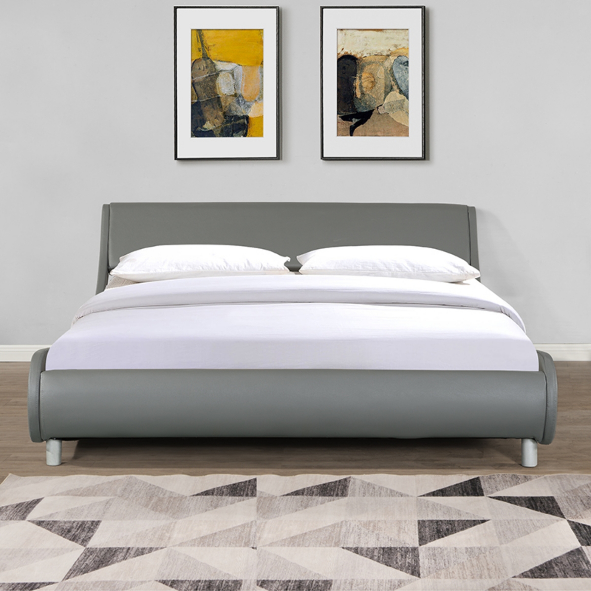 Streamdale Furniture Faux Leather Upholstered Platform Bed Frame, Curve Design, Wood Slat Support, No Box Spring Needed, Easy Assemble, Size, Gr