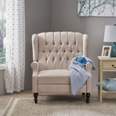 1 Count Fabric Contemporary Nailhead Wingback Pushback Recliner