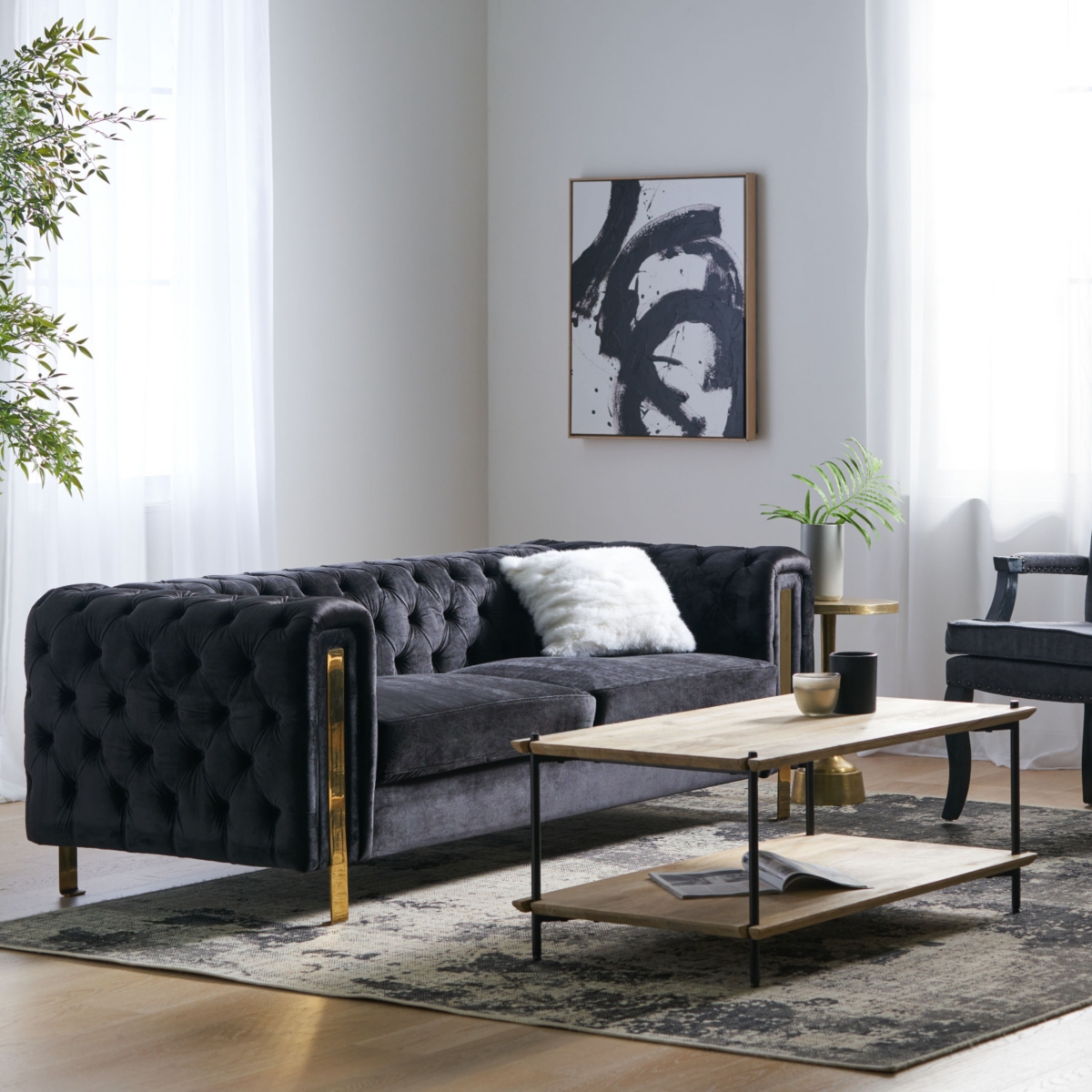 Mirod Comfy 3-seat Sofa with Tufted Back and Arm, Modern for Living Room
