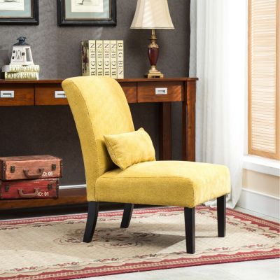 Contemporary Chenille Fabric Armless Accent Chair with Pillow