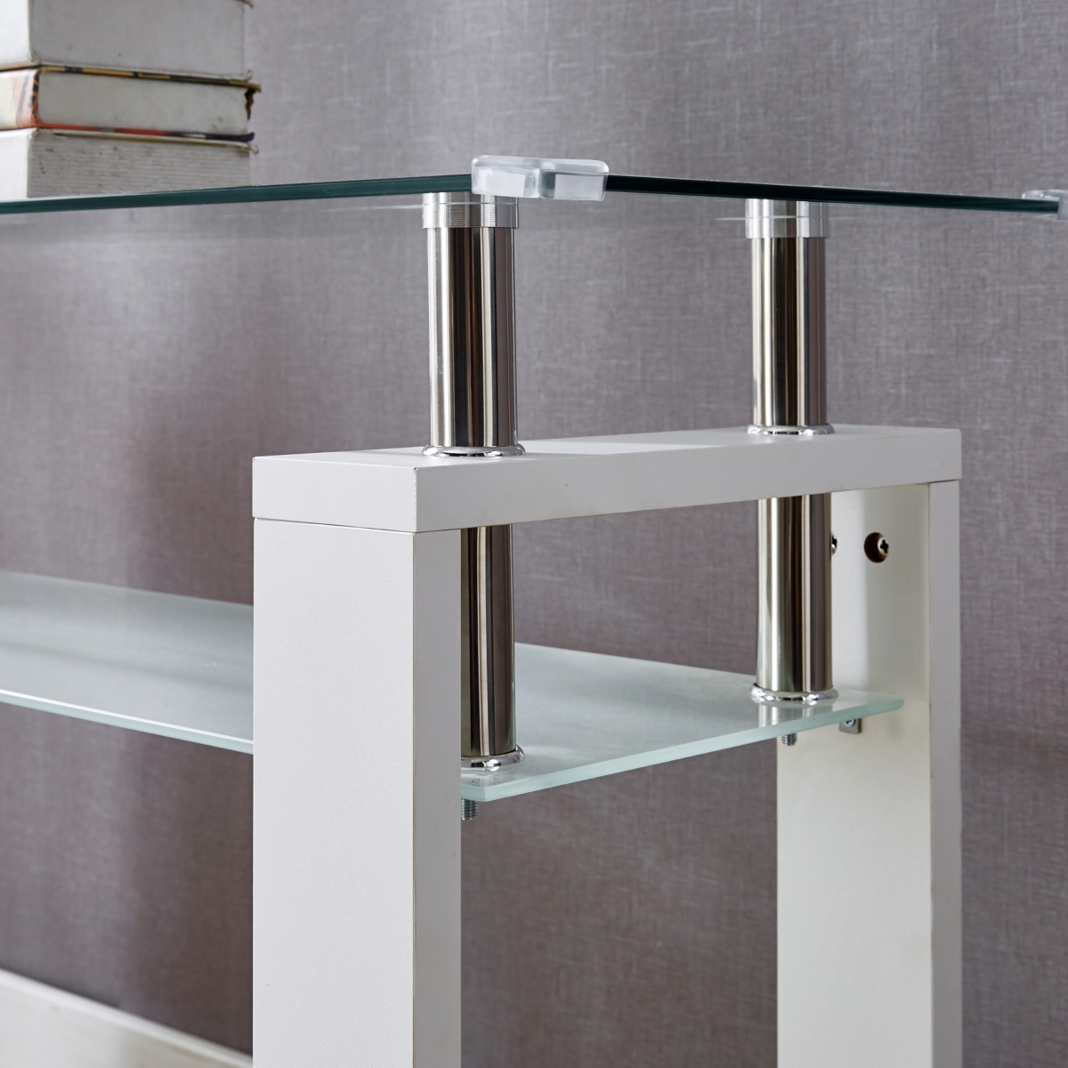 Streamdale Furniture White Mdf Console Table, Tempered Glass Top, Modern Foyer Area Table