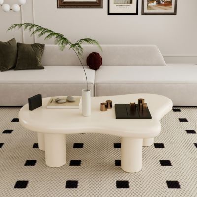 Streamdale 40 Inch Cream Cloud Shaped Coffee Table for Living Room