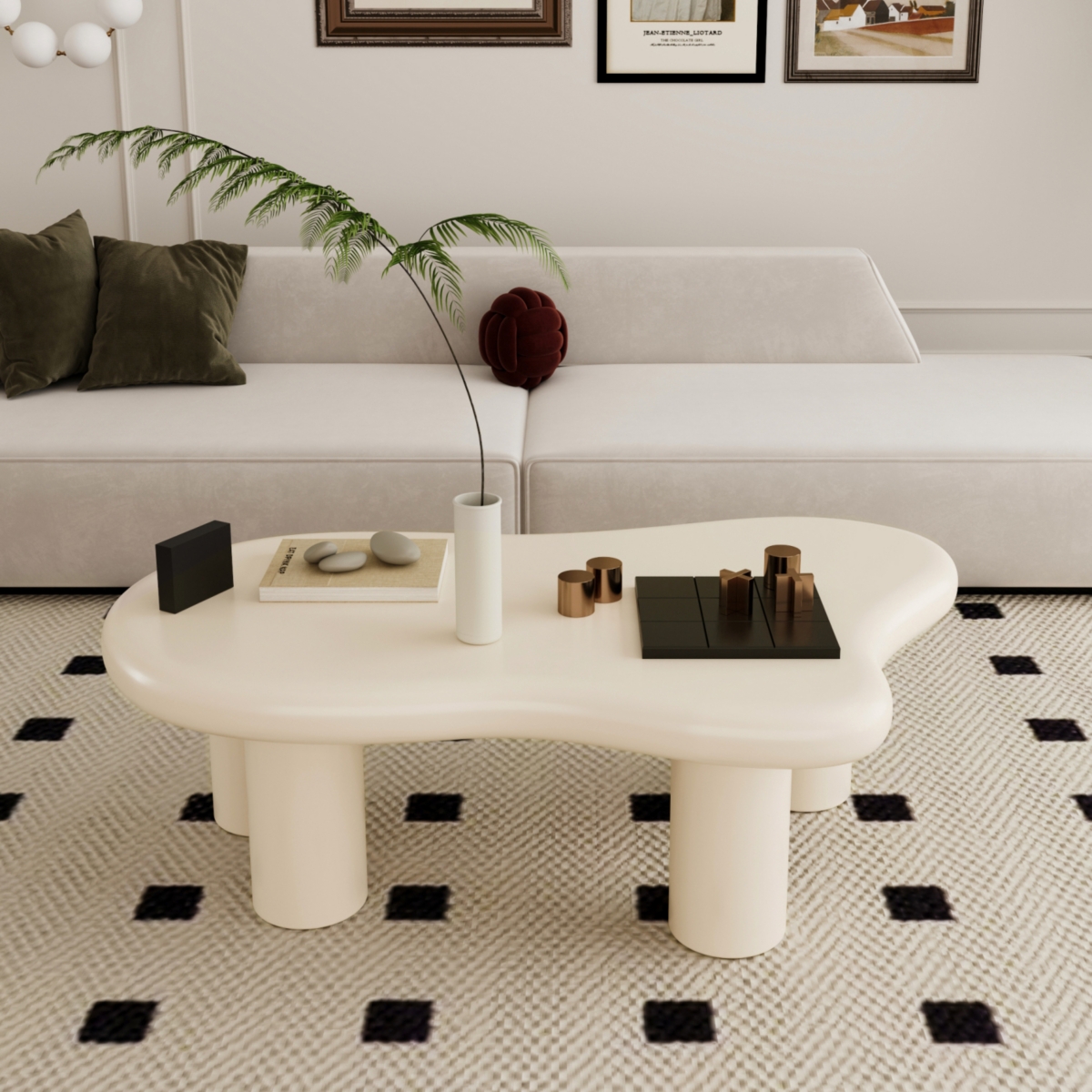 Streamdale Furniture 40 Inch Cream Cloud Shaped Coffee Table for Living Room