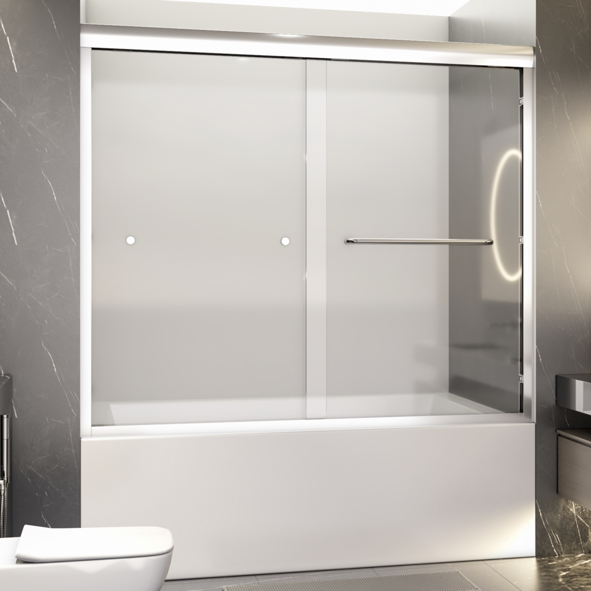 Luxurious Semi-Frameless Bathtub Door Adjusts 56-60", Easy Access, Water-Resistant - Chrome