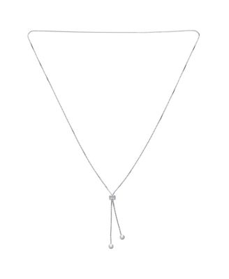 Sterling Silver Adjustable Y-style Lariat Necklace Box Chain and Slider Bead Sterling Silver Adjustable Y-style Lariat Necklace Box Chain and Slider Bead