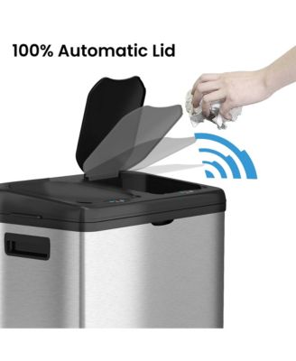 Stainless Steel Sensor Trash Can and Recycle Bin with Wheels and AbsorbX Odor Filter 16 Gallon Silver
