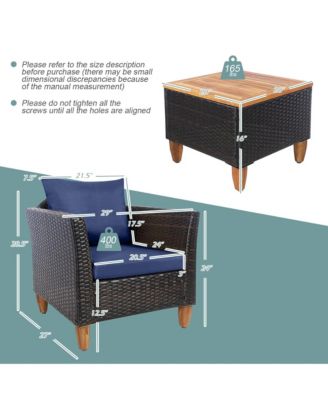 3PCS Patio Furniture Set Conversation Bistro Set w/ Acacia Wood & Cushions Navy