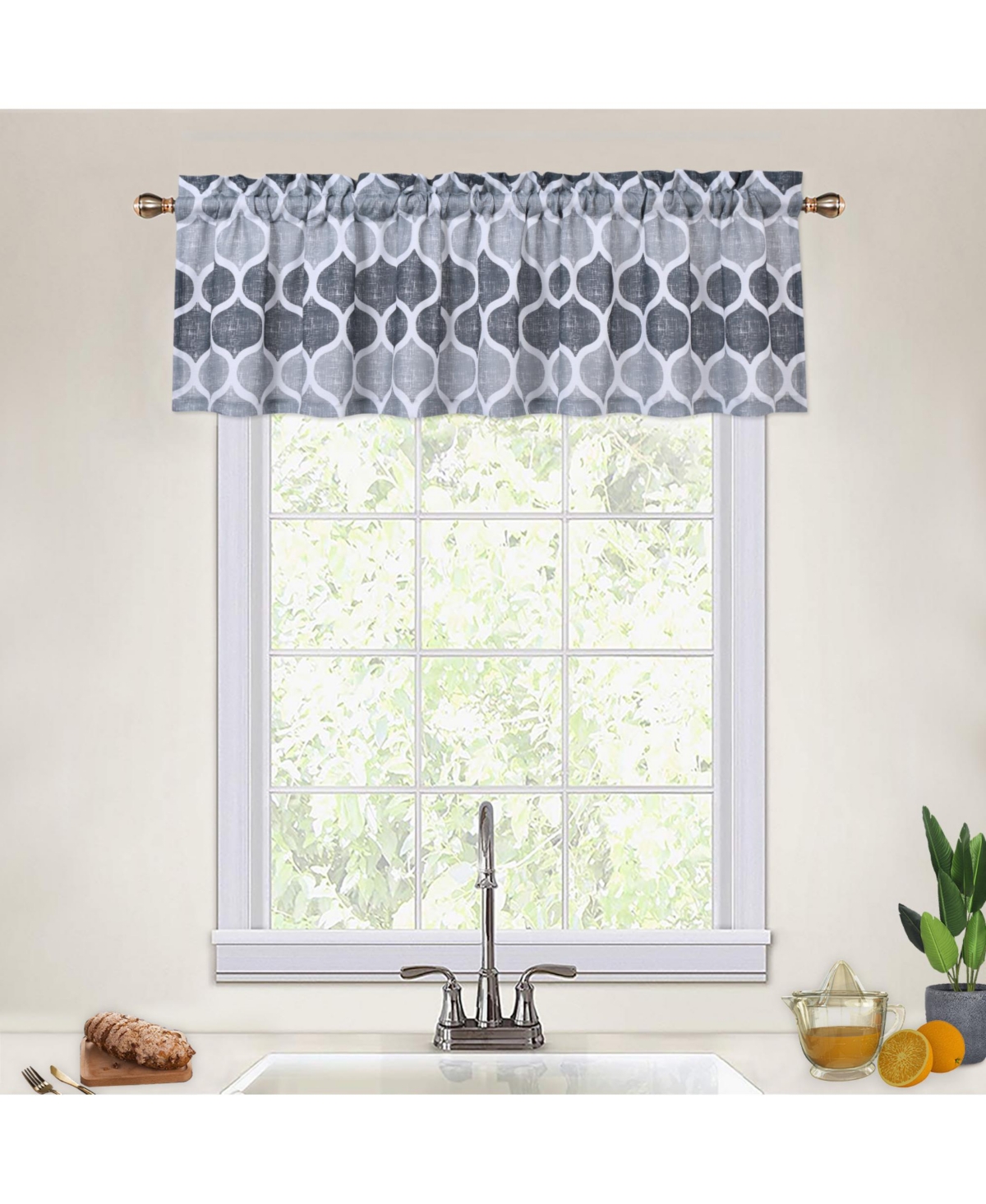 Geometric Print Kitchen Valance Curtain, 54" x 15" - Grey