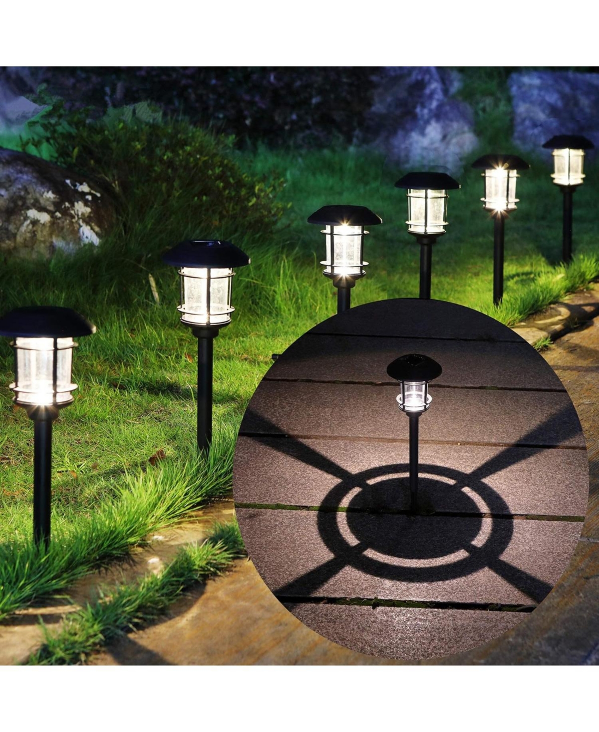 6 Pack Solar Pathway Lights, 6 Lumen - Black