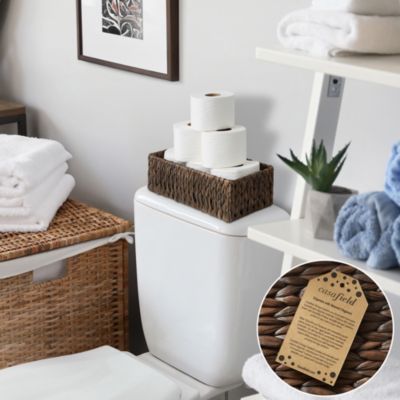 Set of 2 Woven Seagrass Bathroom Storage Baskets, 16" W x 6.75" D x 4.25" H for Toilet Paper, Tissue, Shelving