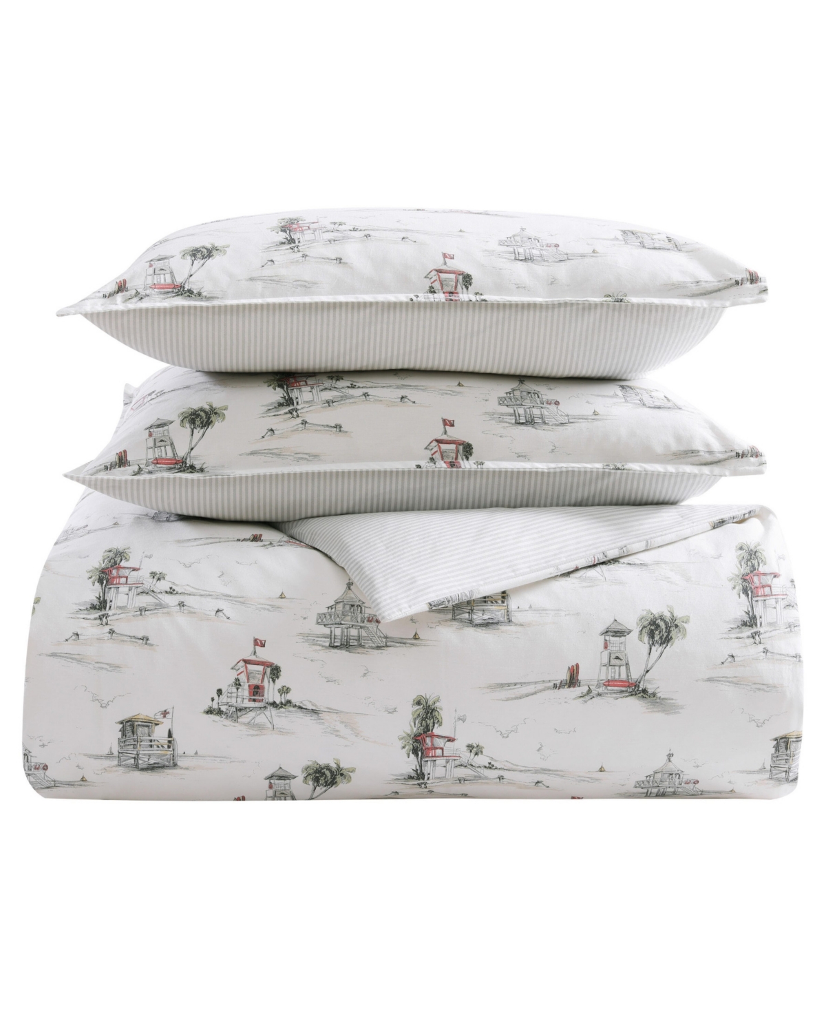 Tommy Bahama Home Beach Club Reversible 3 Piece Duvet Cover Set, -Coral Red