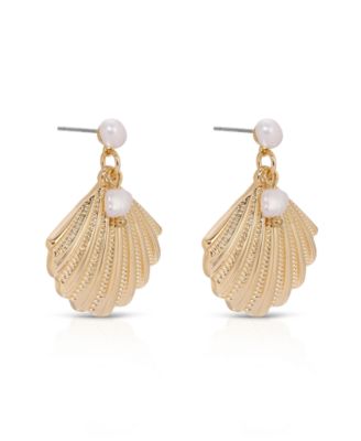 Scallop Shell with Cultivated Pearl Earrings