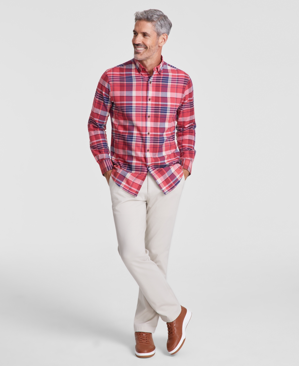 Men's Plaid Cotton Shirt, Created for Macy's - Melone