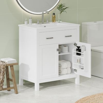 30" x 18.3" x 33.59". Elegant 30-inch Modern Bathroom Vanity with Ample Storage