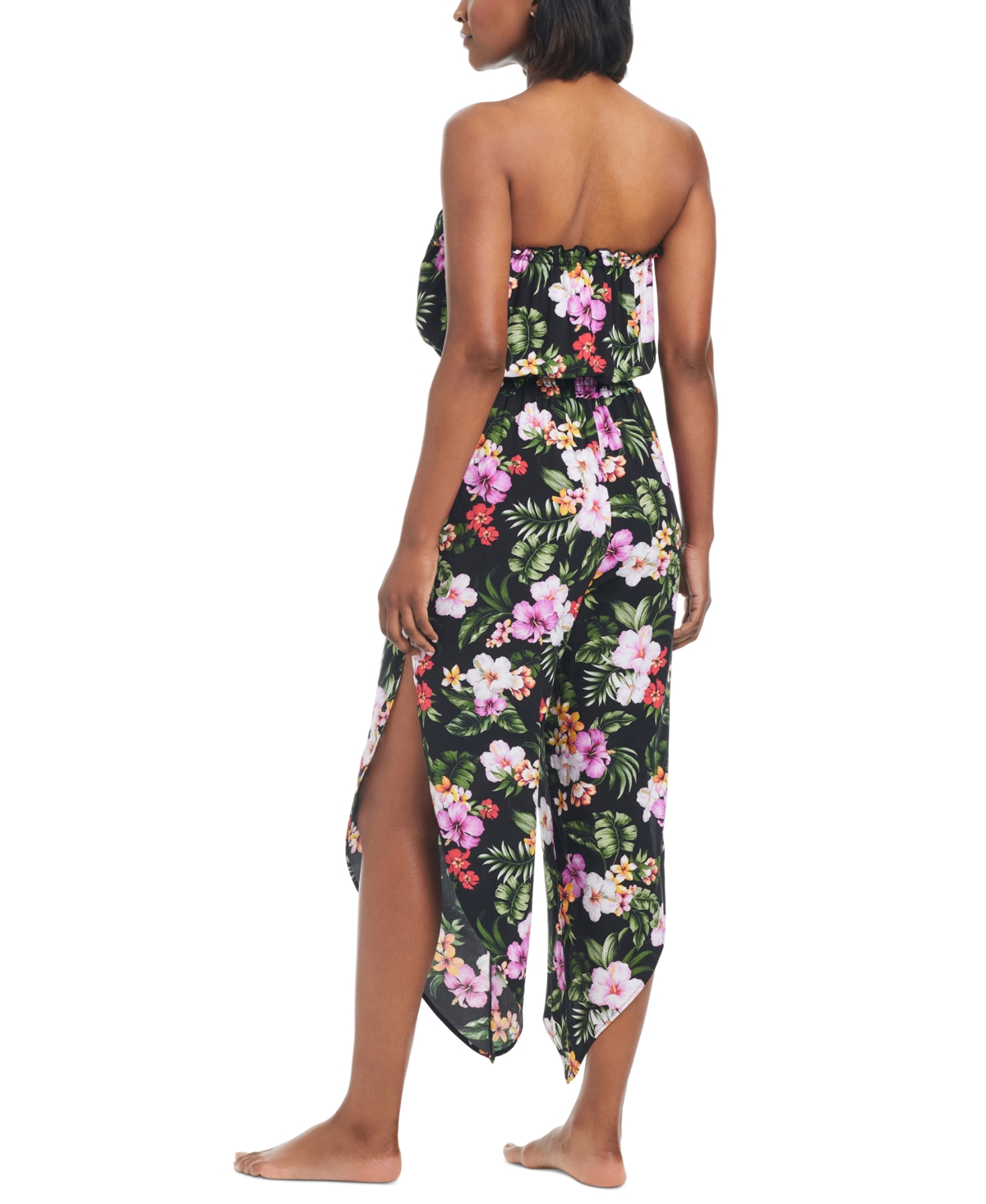 Bar Iii Women's Floral-print Tulip-hem Romper Cover-up, Created For Macy's In Black Multi