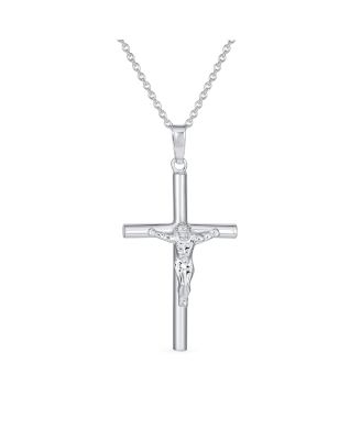 Unisex Simple Christian Catholic Religious Jewelry Medium Traditional Jesus Crucifix Cross Necklace Pendant For Women Men Teen .925 Ster