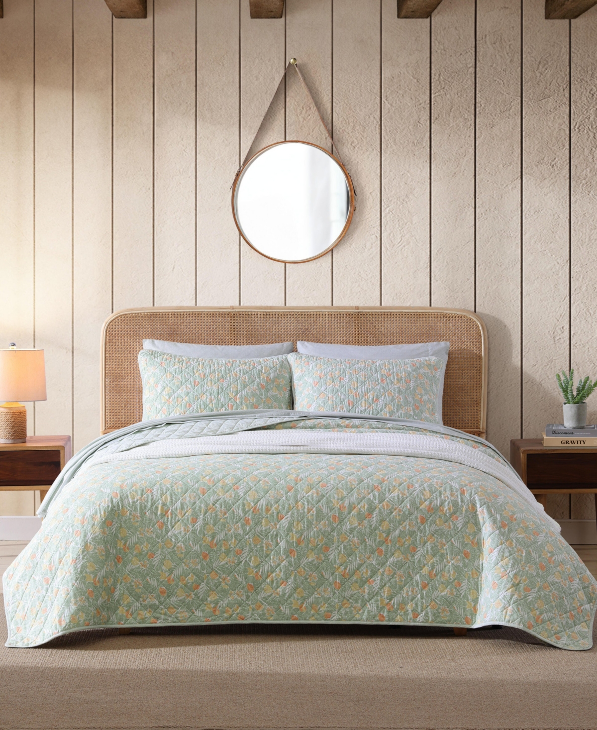 Tommy Bahama Home Closeout!  Pineapple Bloom Reversible 2 Piece Quilt Set, Twin In Spring Green