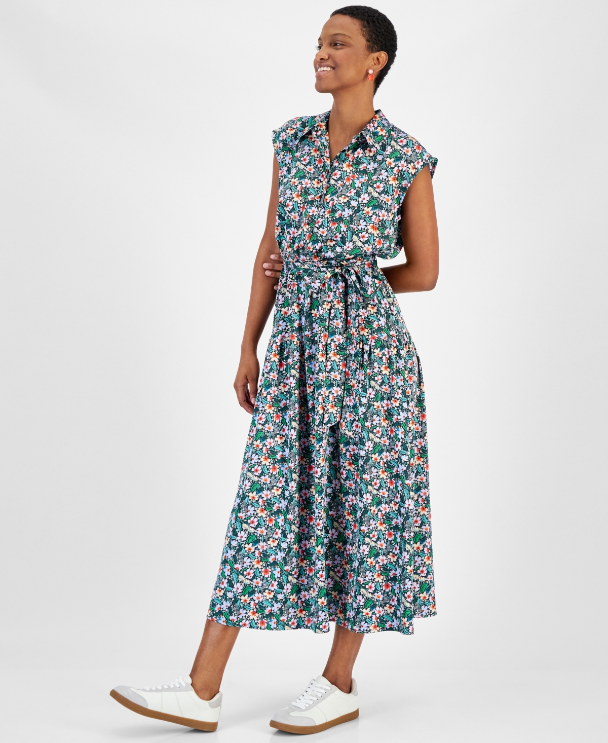 On 34th Women's Tonal Jacquard Cap-Sleeve Midi Shirtdress, Created for Macy's