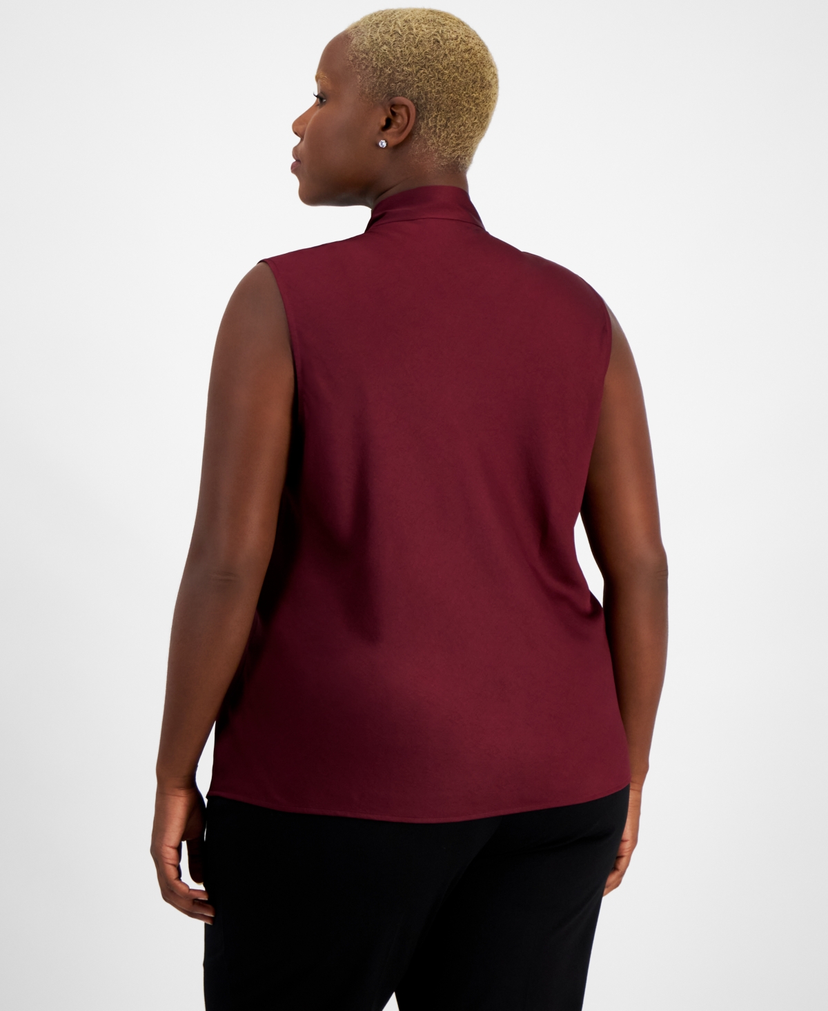 Kasper Plus Size Solid Sleeveless Tie-Front Blouse