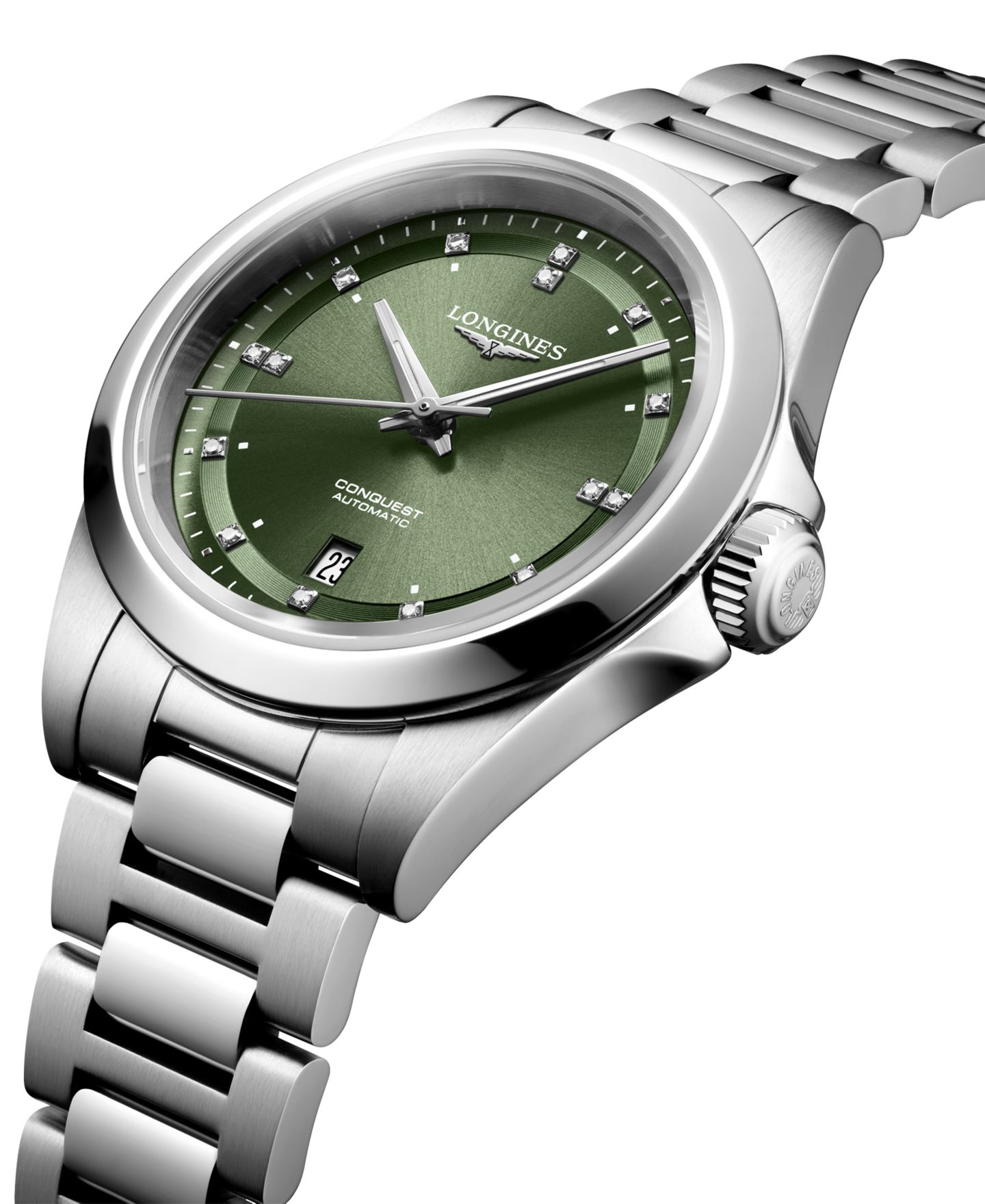 Женские часы Longines Swiss Automatic Conquest Diamond (1/20 ct. t.w.) Stainless Steel Bracelet Watch 30mm — фото 2